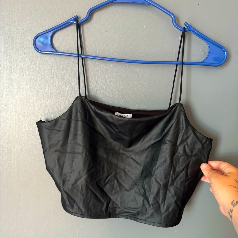 Faux leather black top